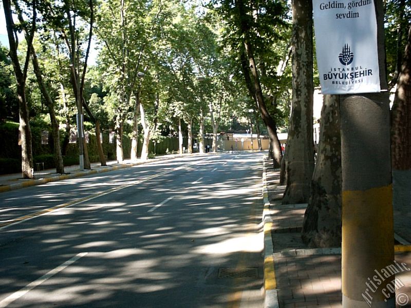 View towards Besiktas district from the way of Dolmabahce-Besiktas in Istanbul city of Turkey.
